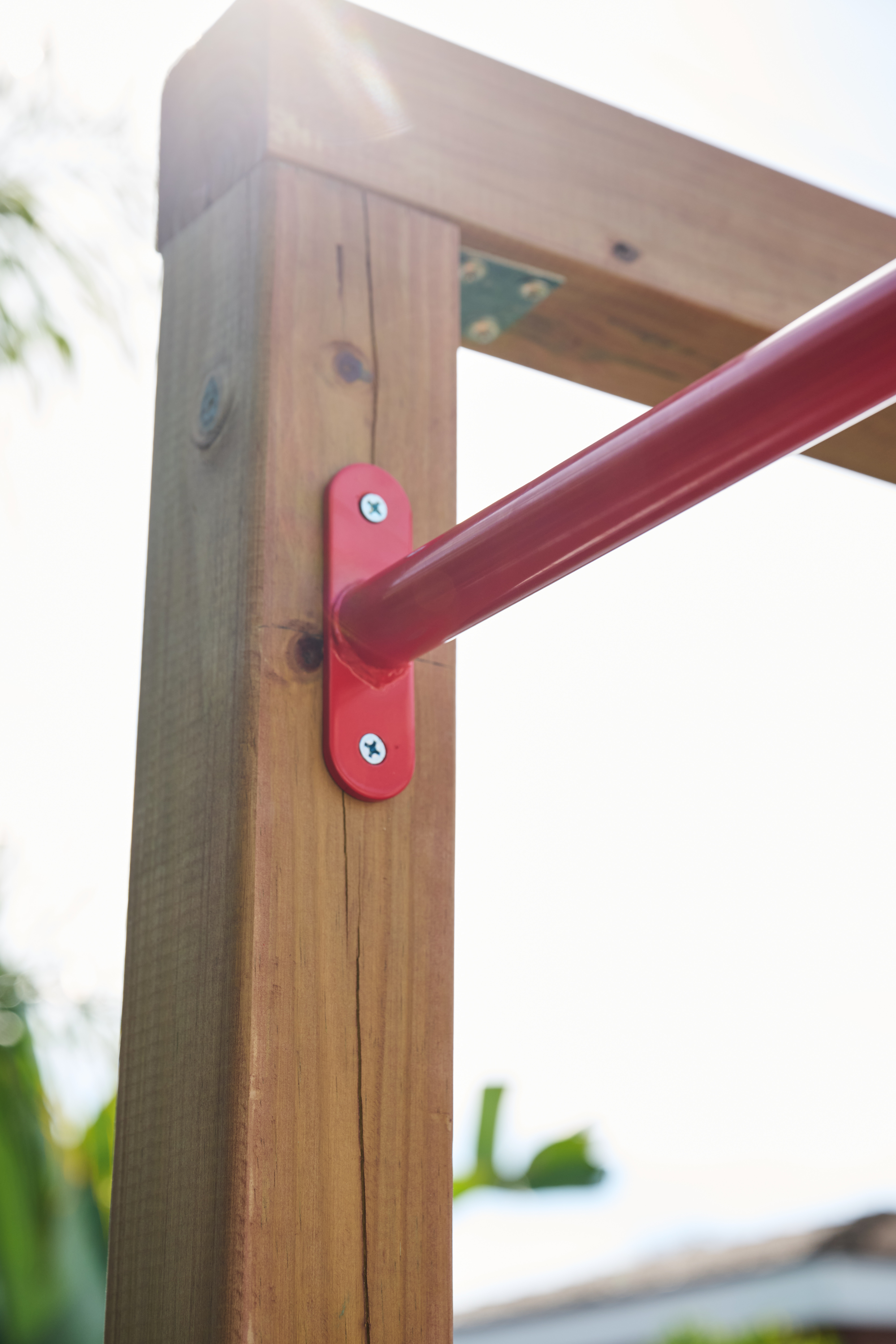 Close-up of a fine surface seasoning check running along the grain of a Wickey Southern Yellow Pine beam